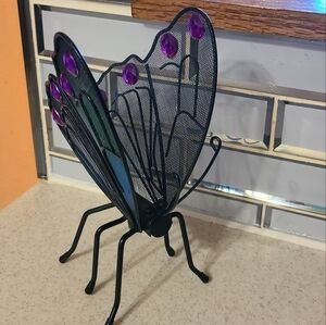 Decorative Black Butterfly with Purple Accents Mail Holder Officehome